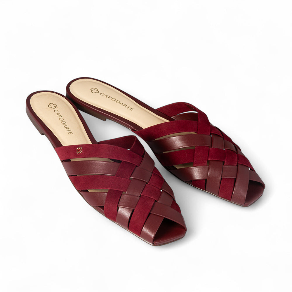 CHINELO RASTEIRO BORDÔ COURO NOBUCK TRAMADO