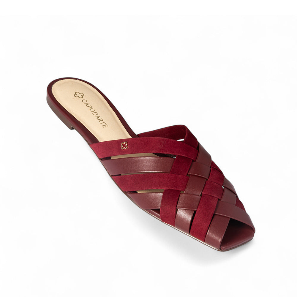 CHINELO RASTEIRO BORDÔ COURO NOBUCK TRAMADO