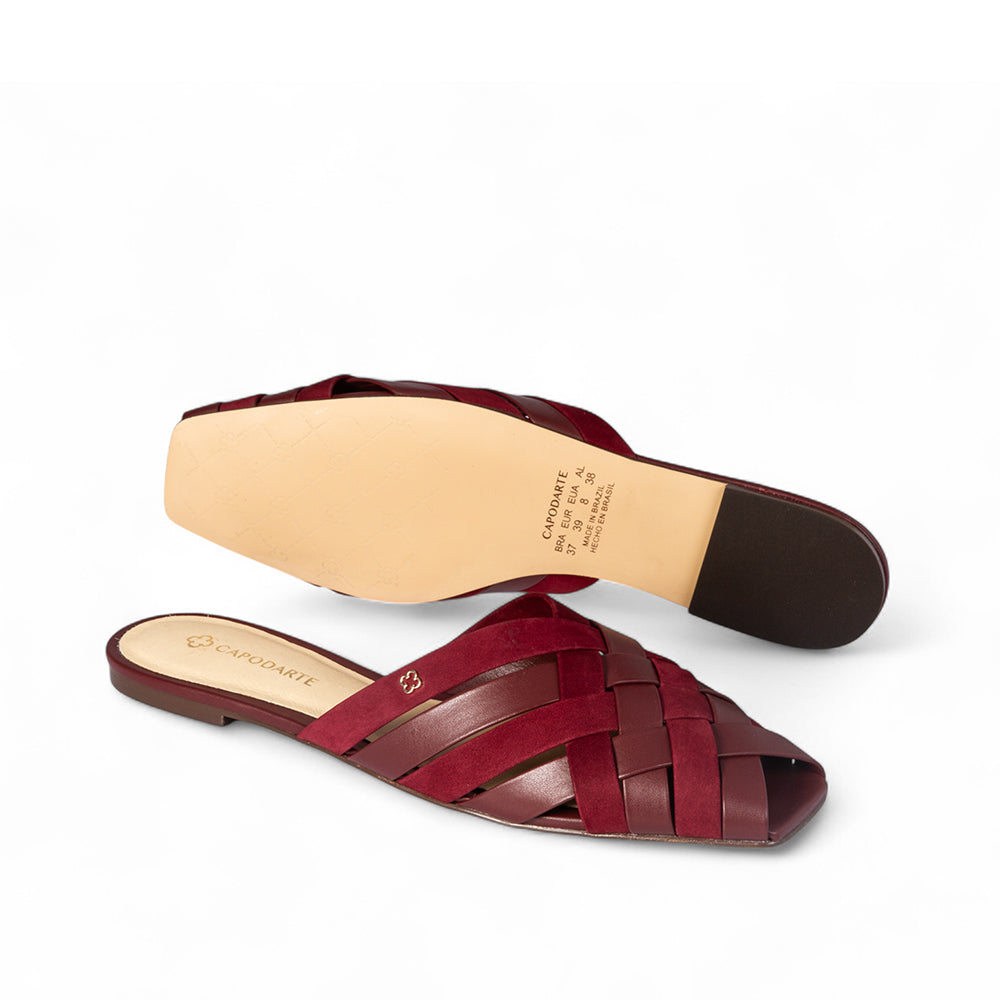 CHINELO RASTEIRO BORDÔ COURO NOBUCK TRAMADO