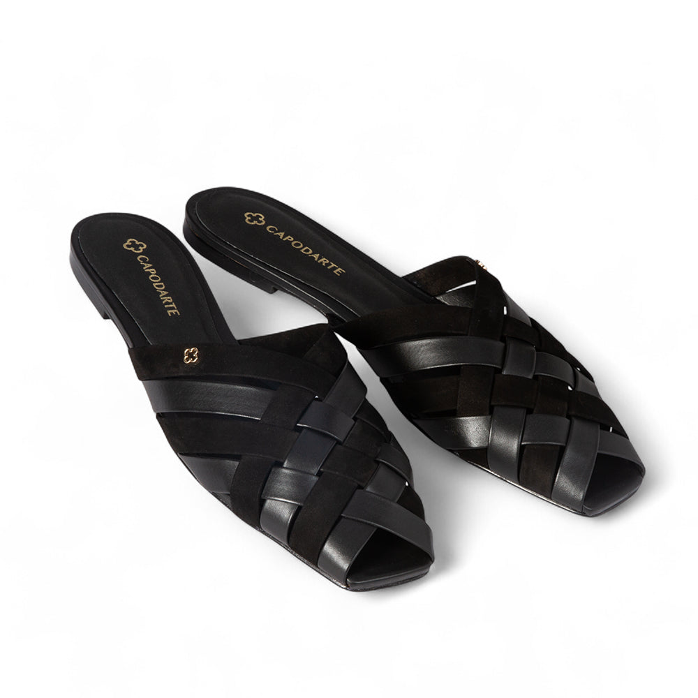CHINELO RASTEIRO PRETO COURO NOBUCK TRAMADO