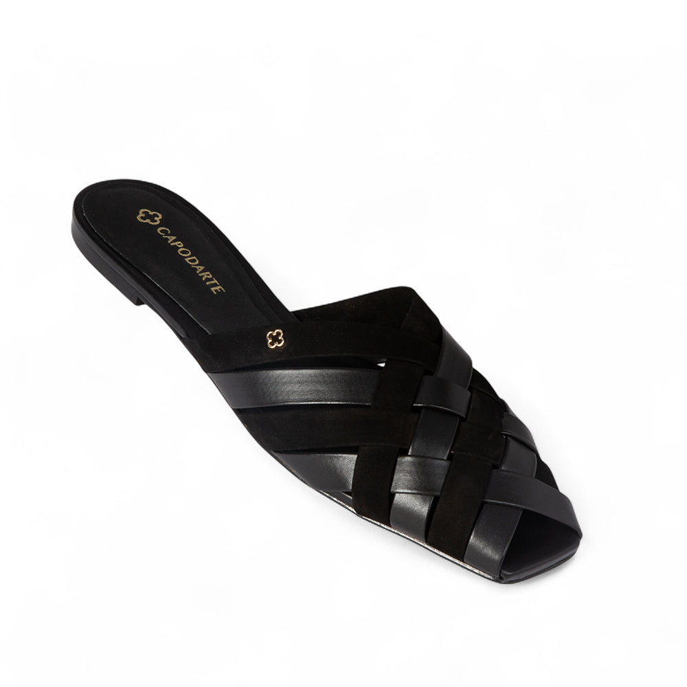 CHINELO RASTEIRO PRETO COURO NOBUCK TRAMADO