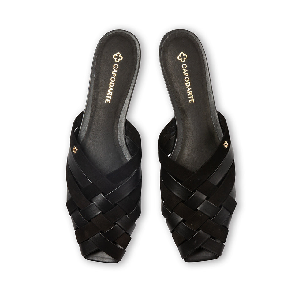 CHINELO RASTEIRO PRETO COURO NOBUCK TRAMADO