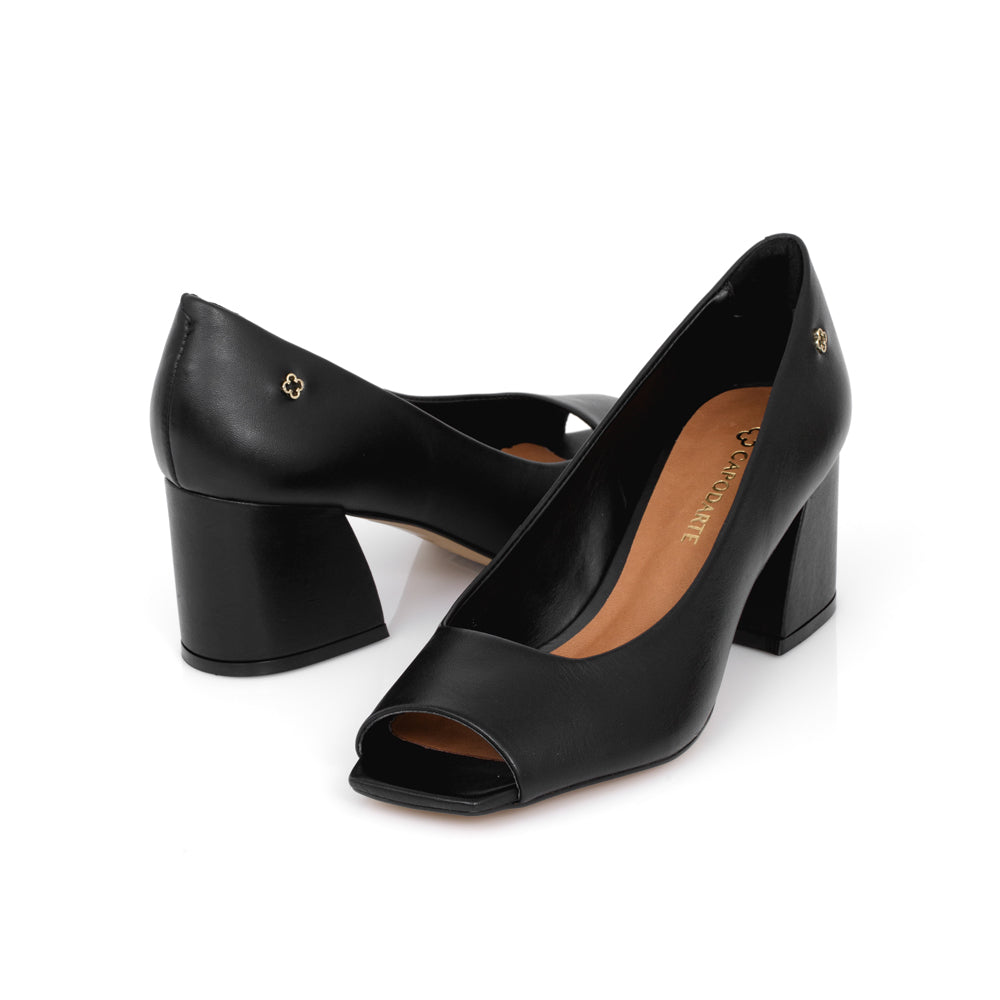 SAPATO PEEP TOE CAPODARTE COURO PRETO