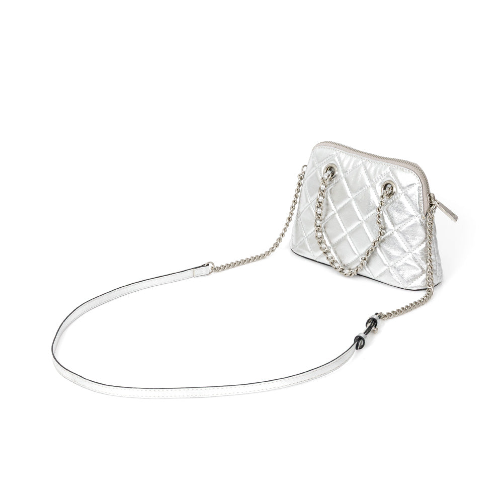 BOLSA TIRACOLO PRATA DE COURO MATELASSÊ SHOULDER BAG