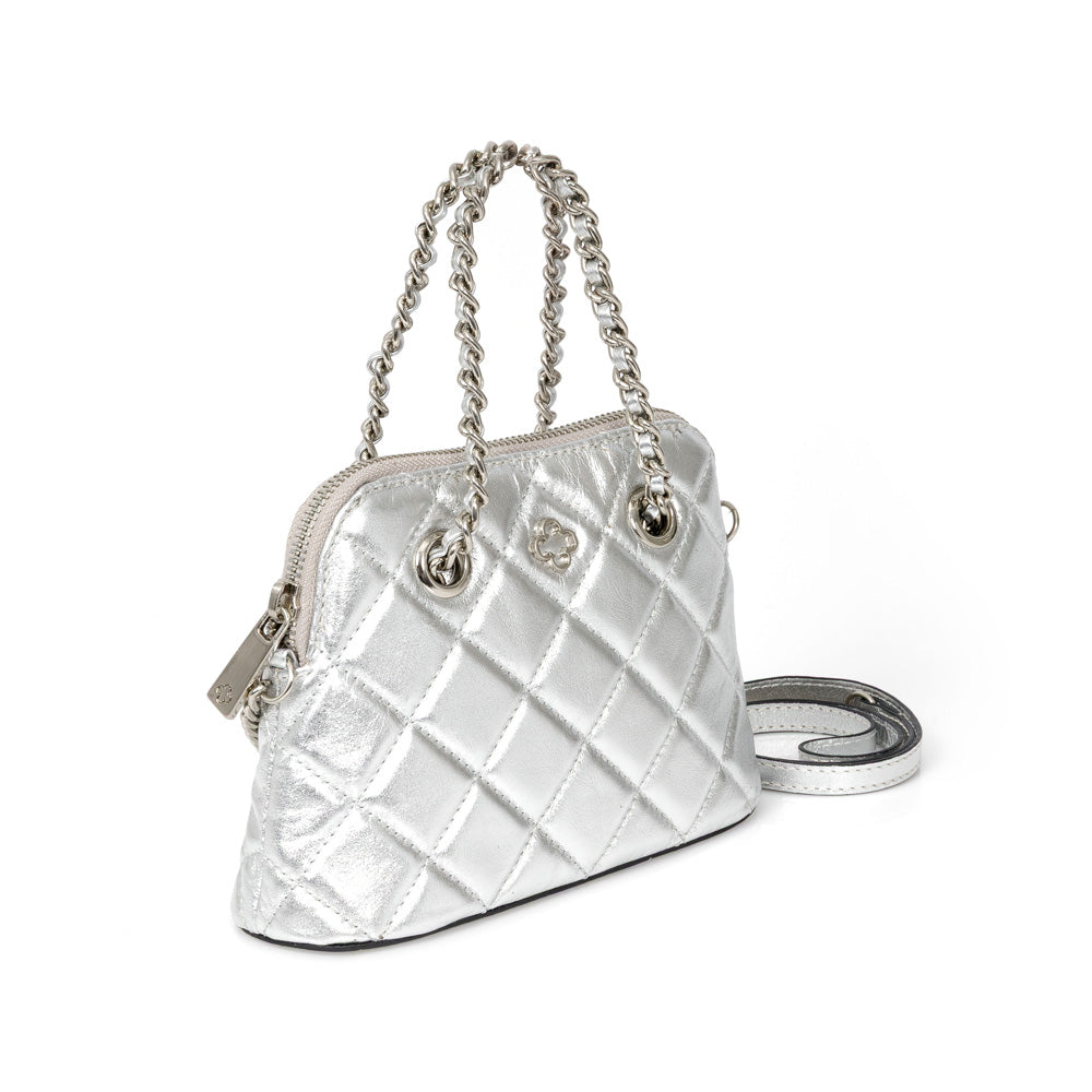 BOLSA TIRACOLO PRATA DE COURO MATELASSÊ SHOULDER BAG