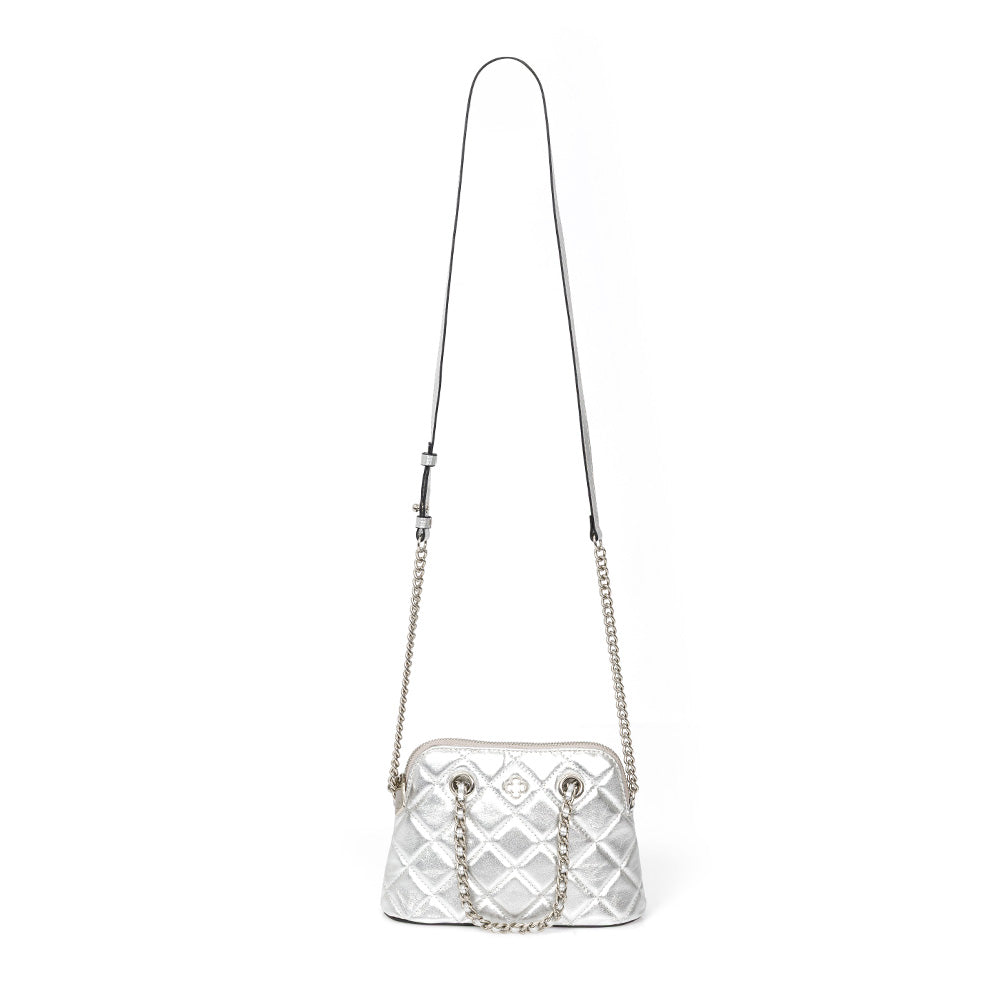 BOLSA TIRACOLO PRATA DE COURO MATELASSÊ SHOULDER BAG