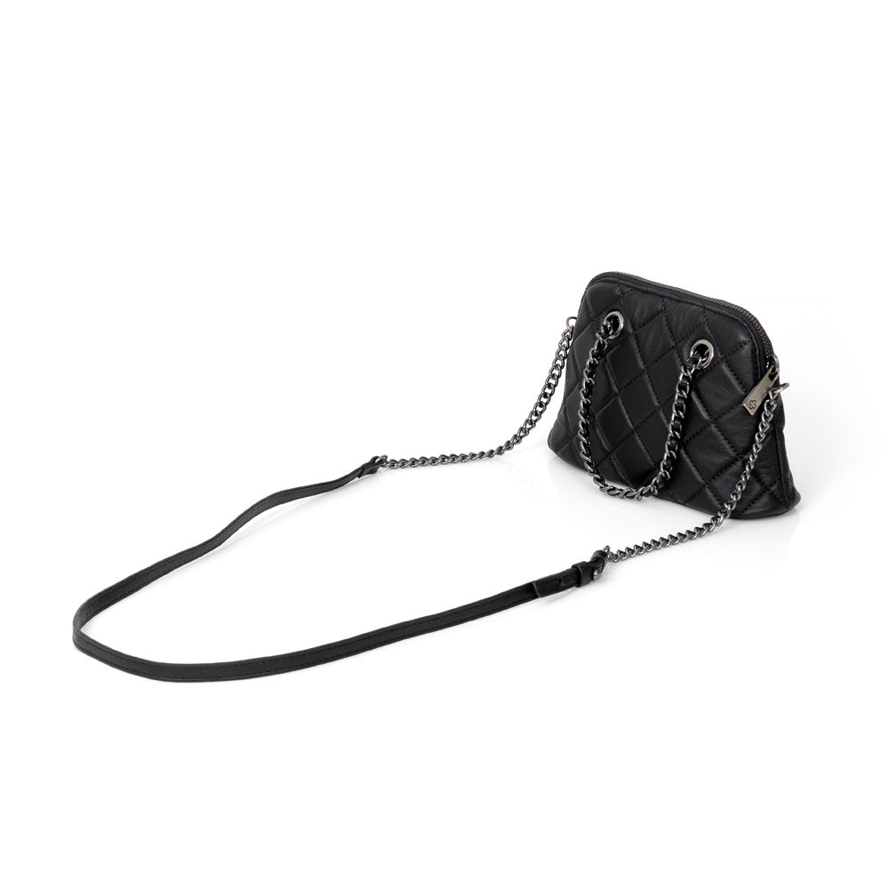 BOLSA TIRACOLO PRETA DE COURO MATELASSÊ SHOULDER BAG