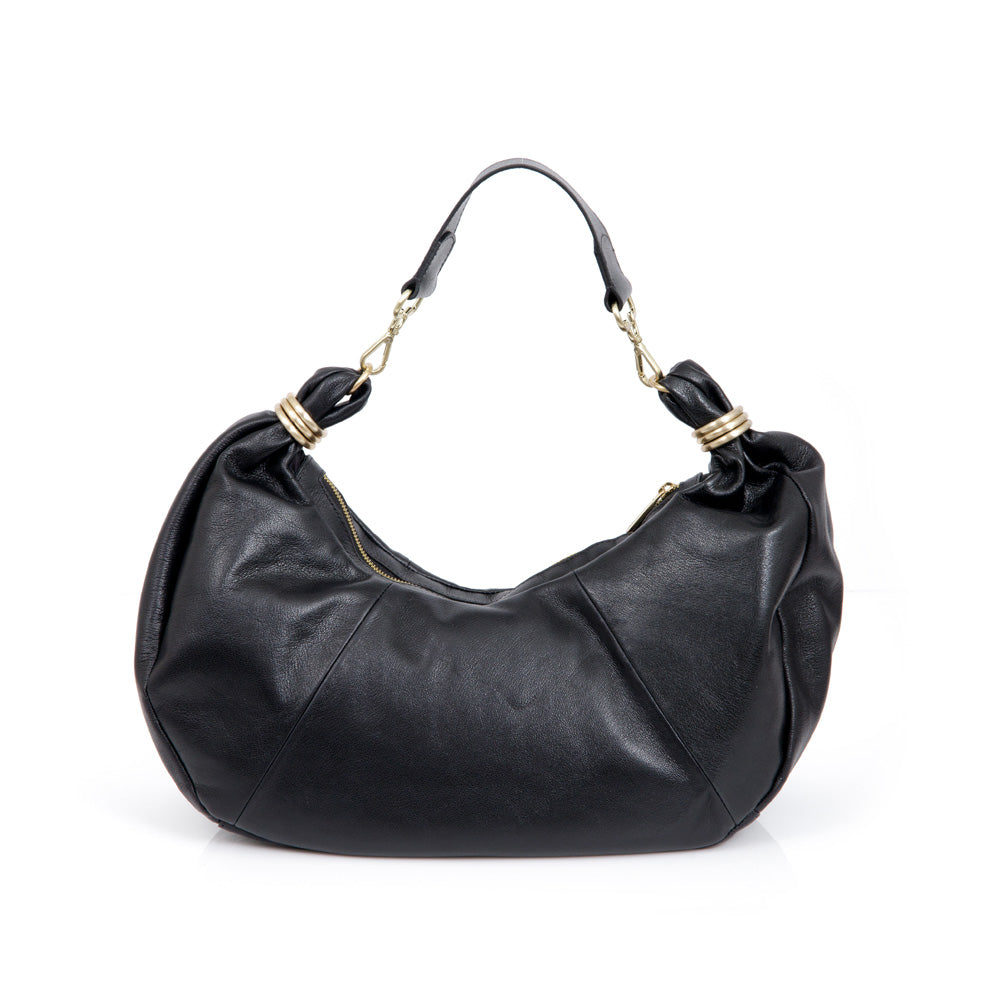 BOLSA PRETA HOBO DE COURO