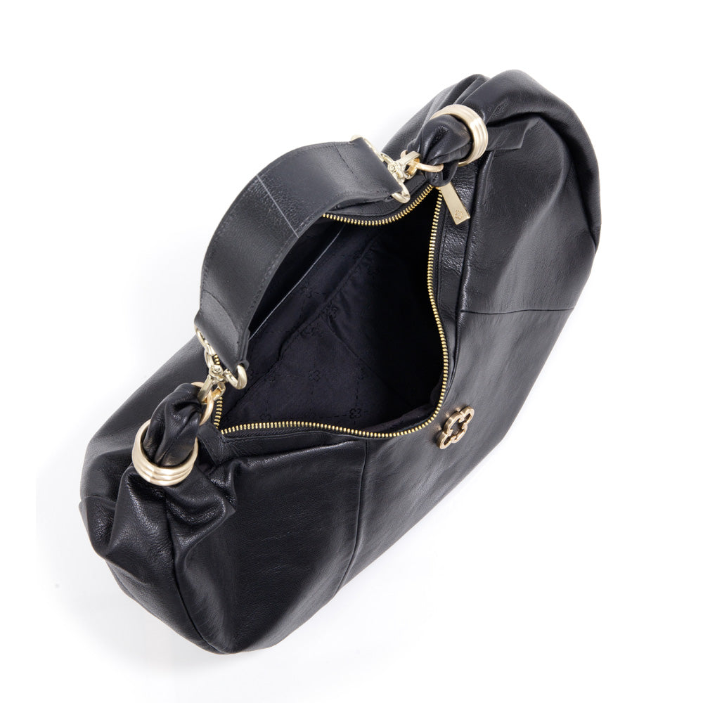 BOLSA PRETA HOBO DE COURO