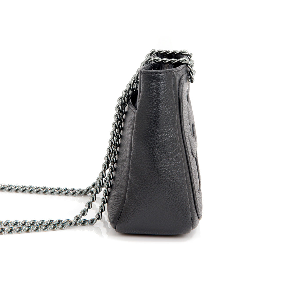 BOLSA TIRACOLO PRETA DE COURO SHOULDER BAG