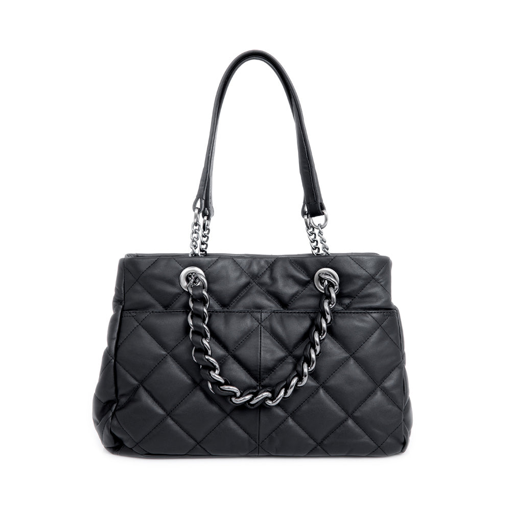 BOLSA SHOPPER PRETA DE COURO MATELASSÊ