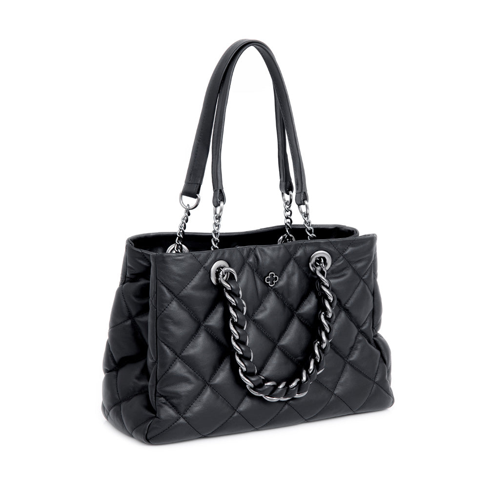 BOLSA SHOPPER PRETA DE COURO MATELASSÊ