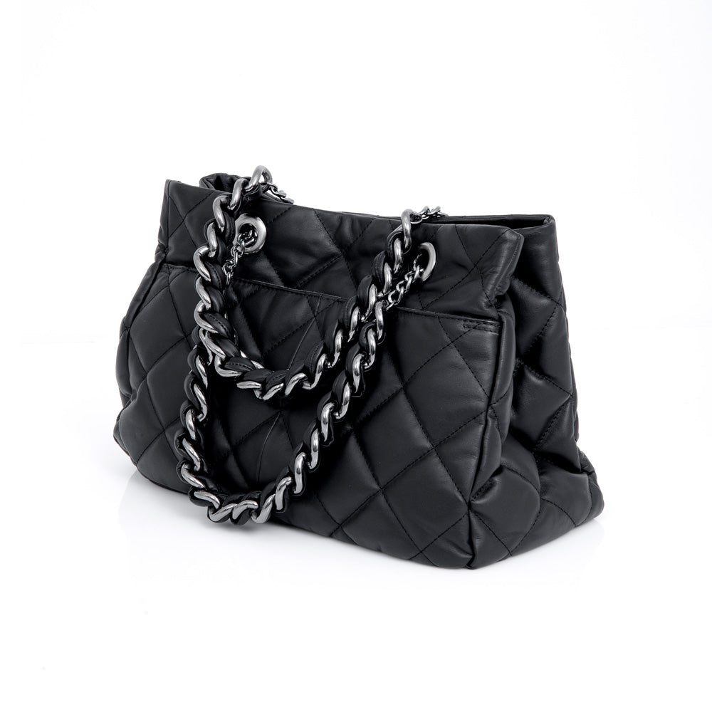 BOLSA SHOPPER PRETA DE COURO MATELASSÊ