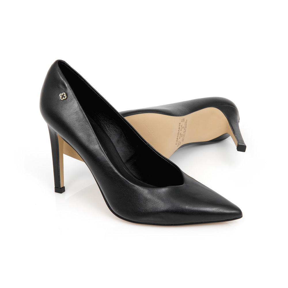 SCARPIN SALTO ALTO PRETO DE COURO