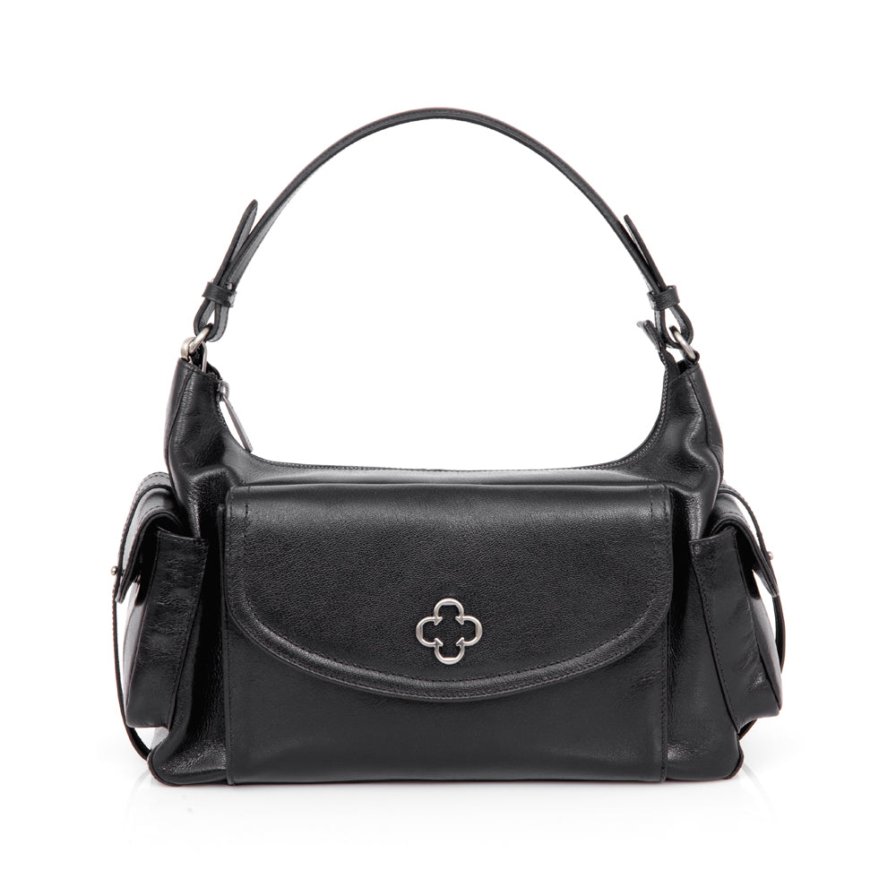 BOLSA MÉDIA PRETA DE COURO TOTE