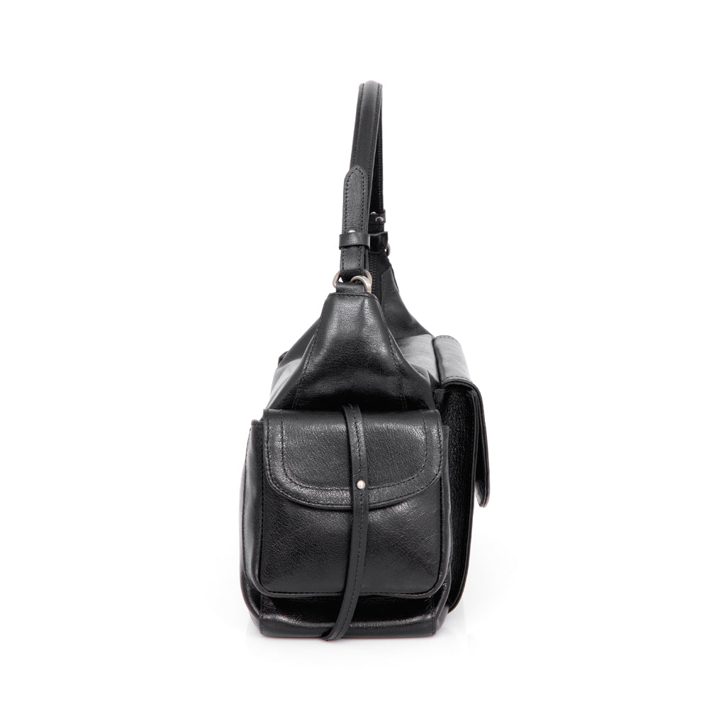 BOLSA MÉDIA PRETA DE COURO TOTE