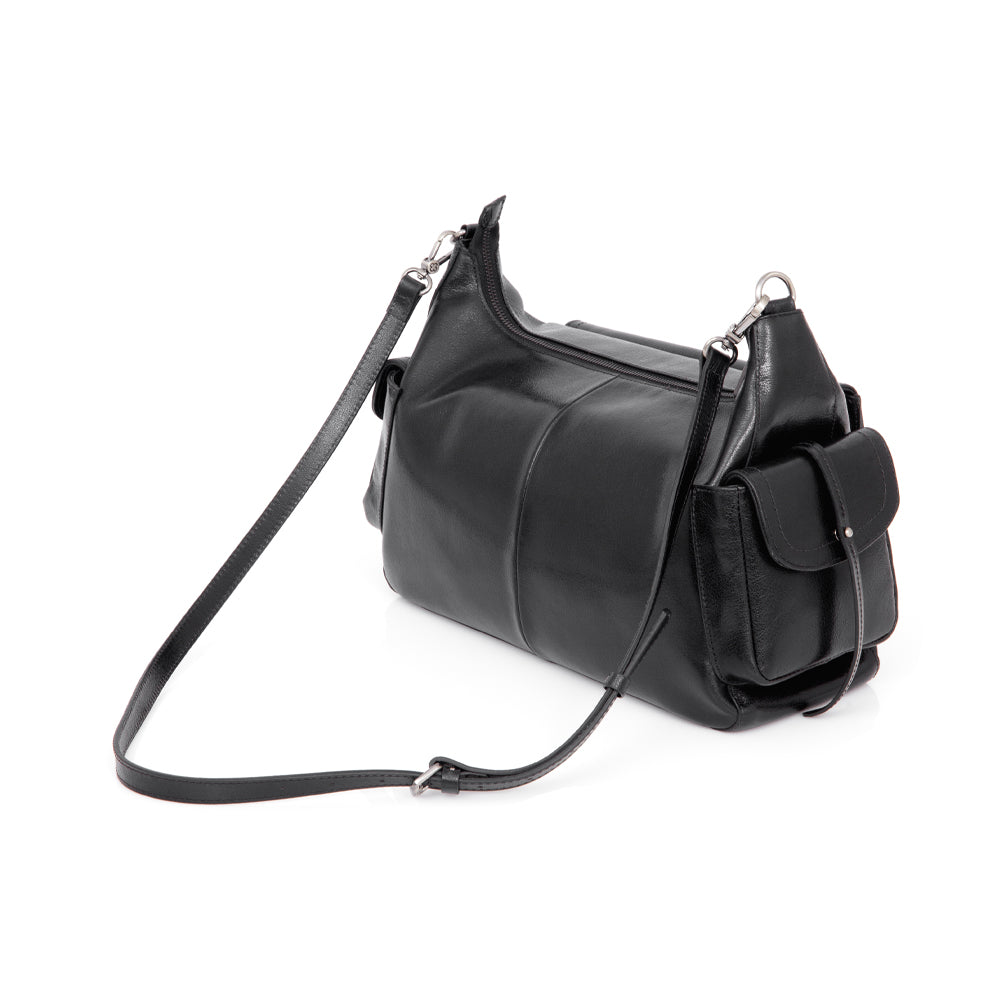 BOLSA MÉDIA PRETA DE COURO TOTE