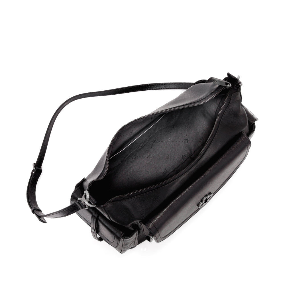 BOLSA MÉDIA PRETA DE COURO TOTE