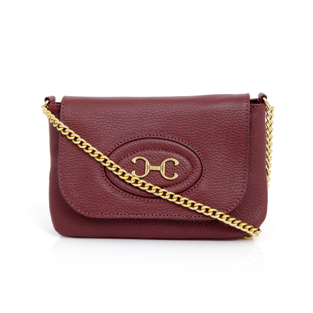 BOLSA PEQUENA DE COURO BORDÔ ALÇA CORRENTE