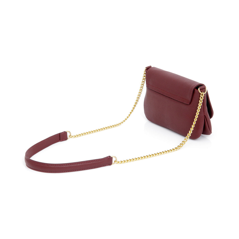 BOLSA PEQUENA DE COURO BORDÔ ALÇA CORRENTE