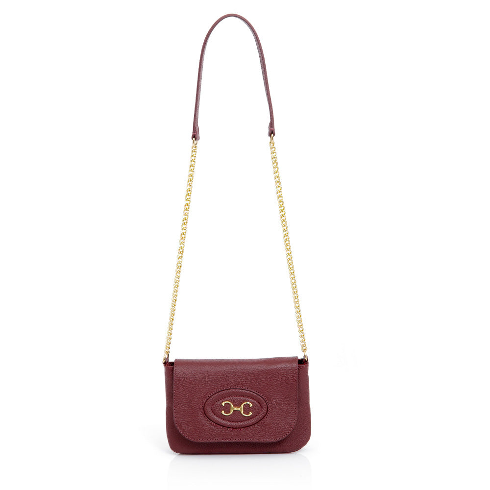 BOLSA PEQUENA DE COURO BORDÔ ALÇA CORRENTE