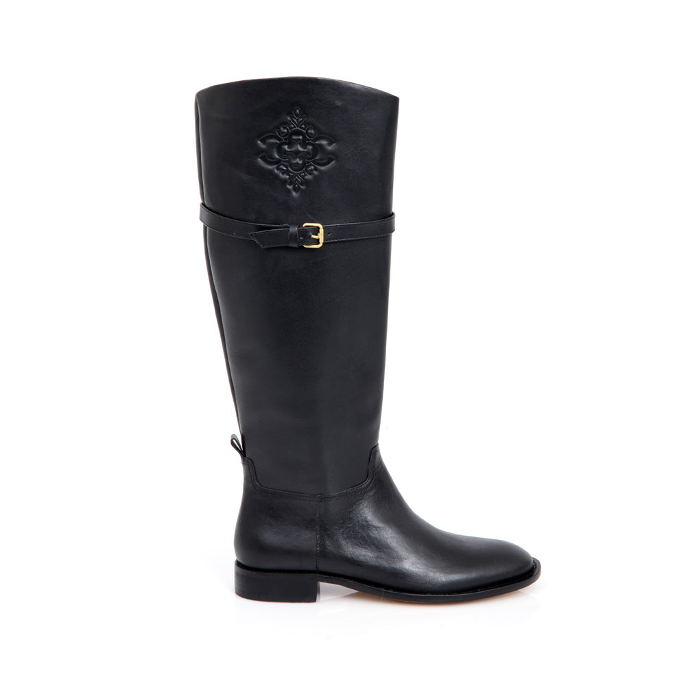 BOTA CANO ALTO PRETA DE COURO