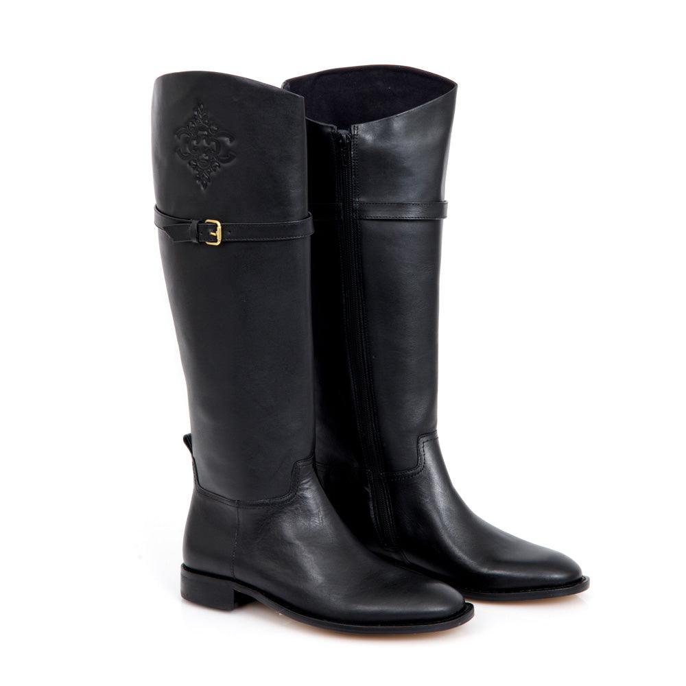 BOTA CANO ALTO PRETA DE COURO