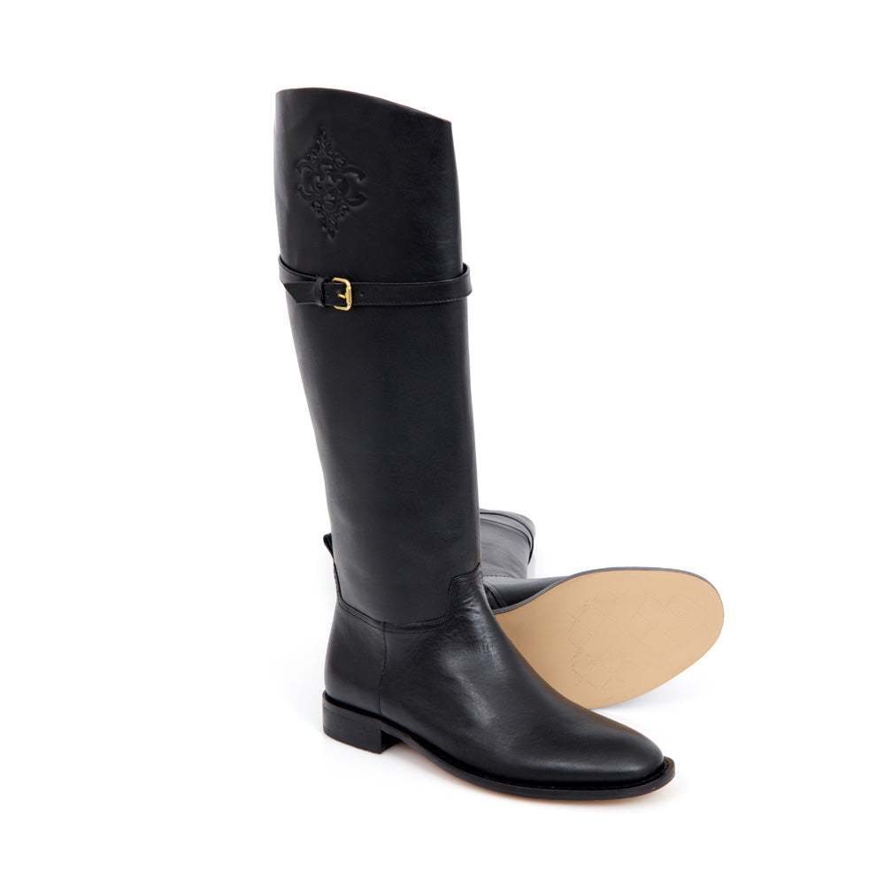 BOTA CANO ALTO PRETA DE COURO