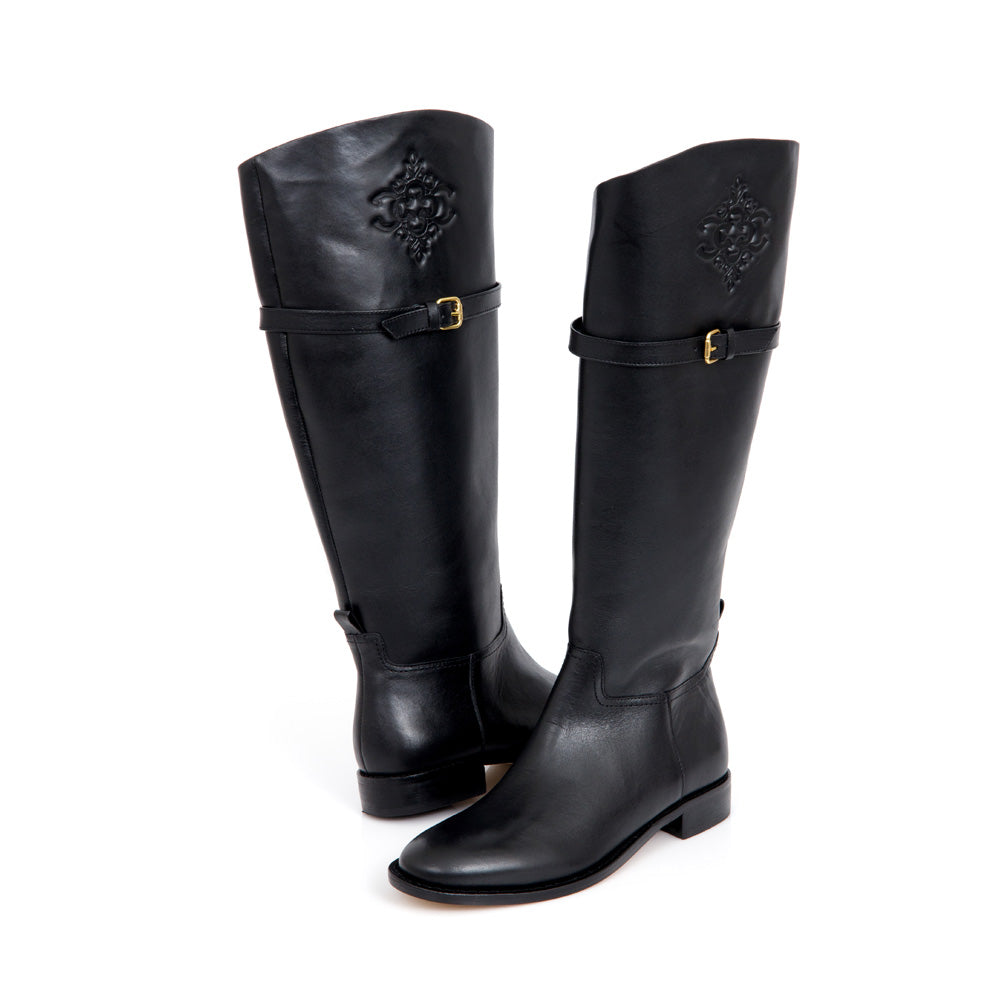 BOTA CANO ALTO PRETA DE COURO