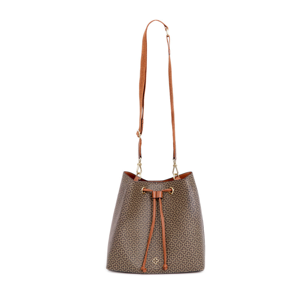 BOLSA CARAMELO MONOGRAMA COM ALÇA GORGURÃO BUCKET