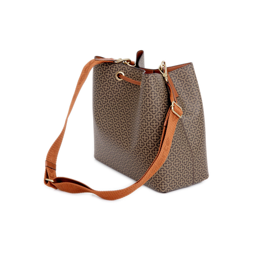 BOLSA CARAMELO MONOGRAMA COM ALÇA GORGURÃO BUCKET