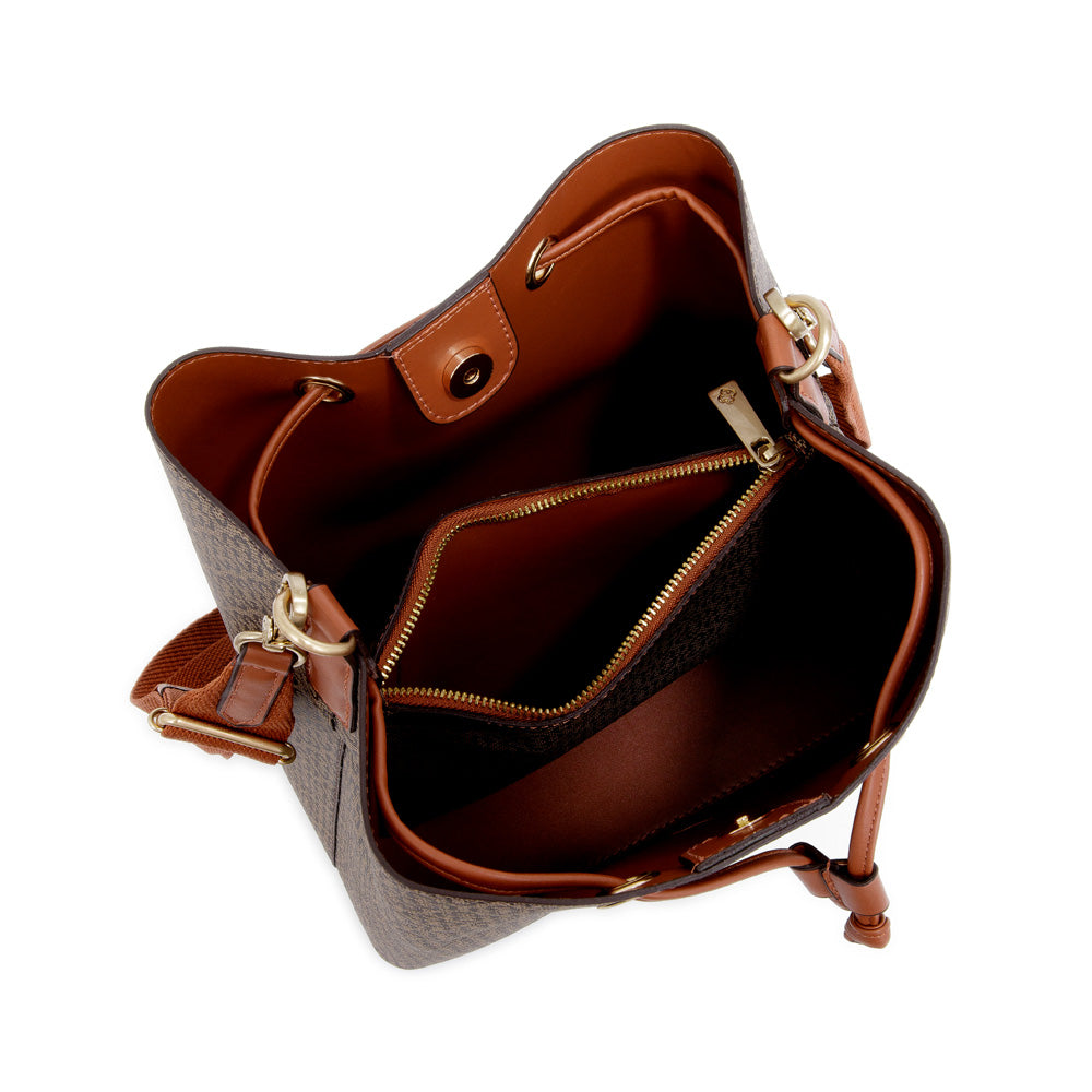 BOLSA CARAMELO MONOGRAMA COM ALÇA GORGURÃO BUCKET