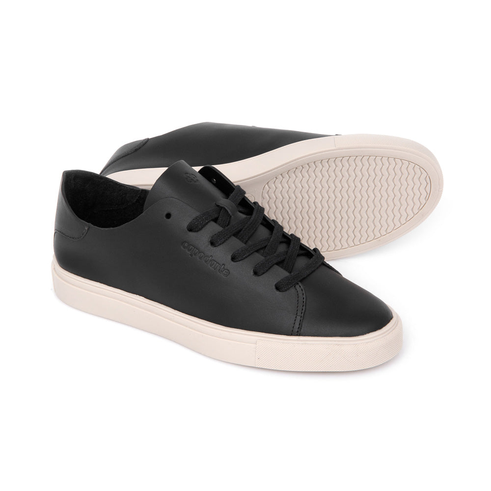 TÊNIS FEMININO PRETO DE COURO AMARRAÇÃO