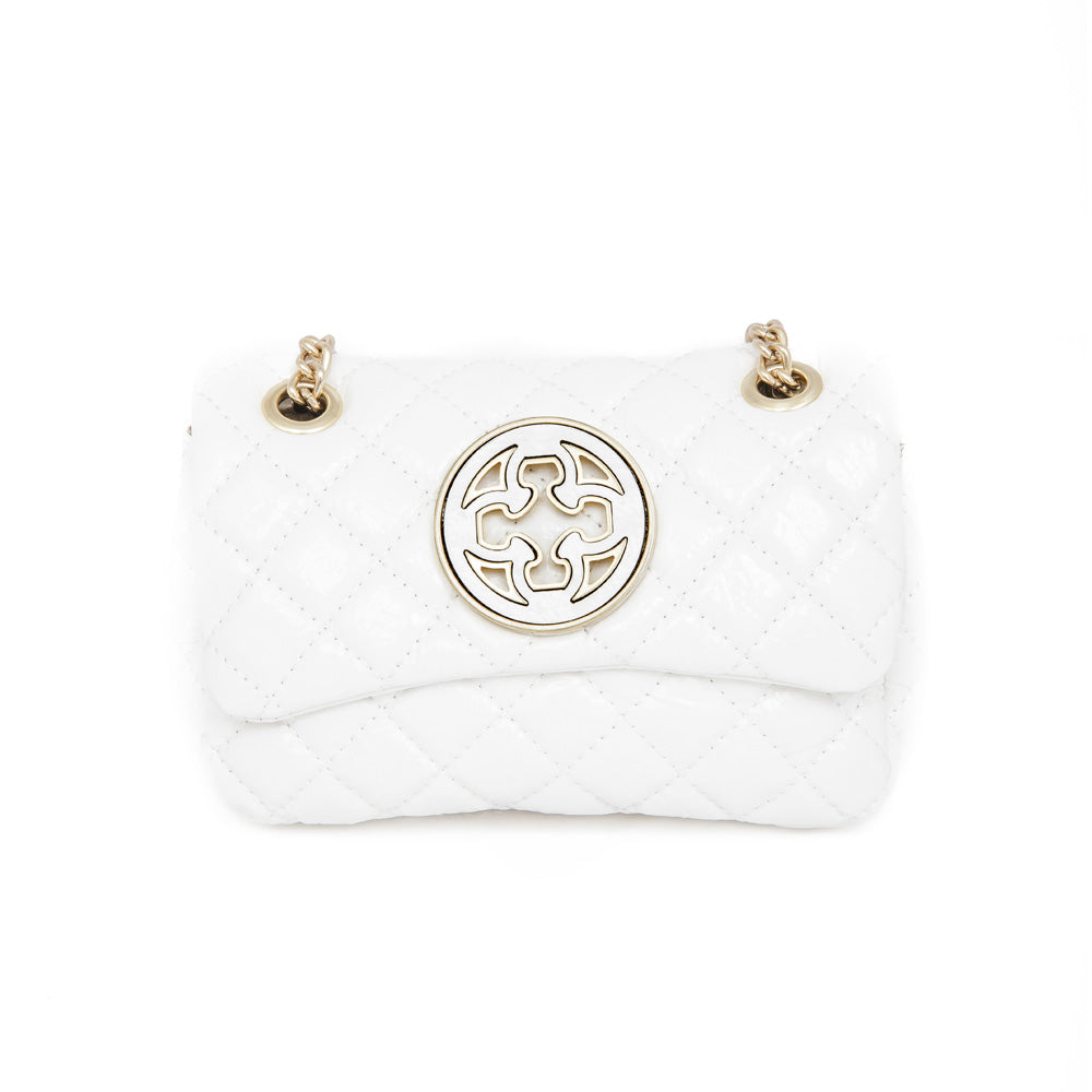 BOLSA OLIVIA COURO BRANCO MATELASSÊ