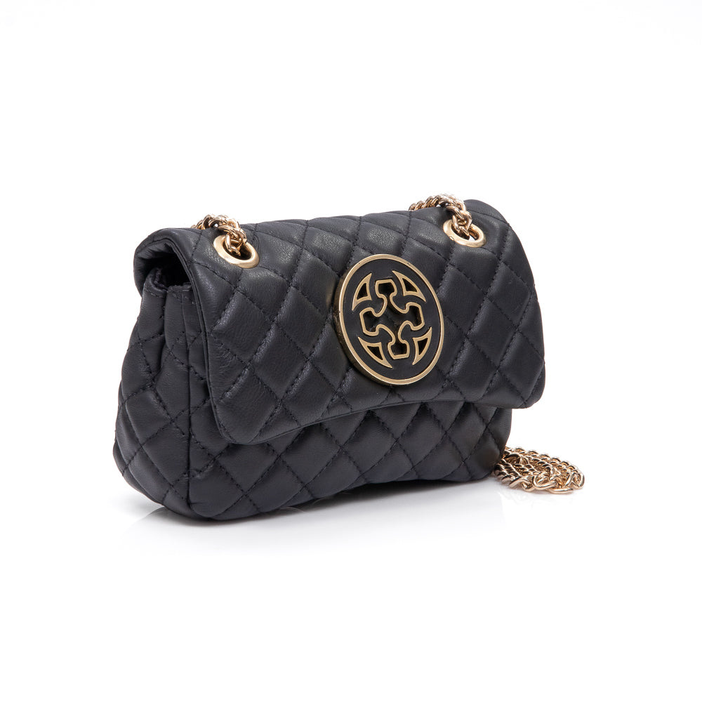 BOLSA PEQUENA PRETA COURO MATELASSÊ OLIVIA