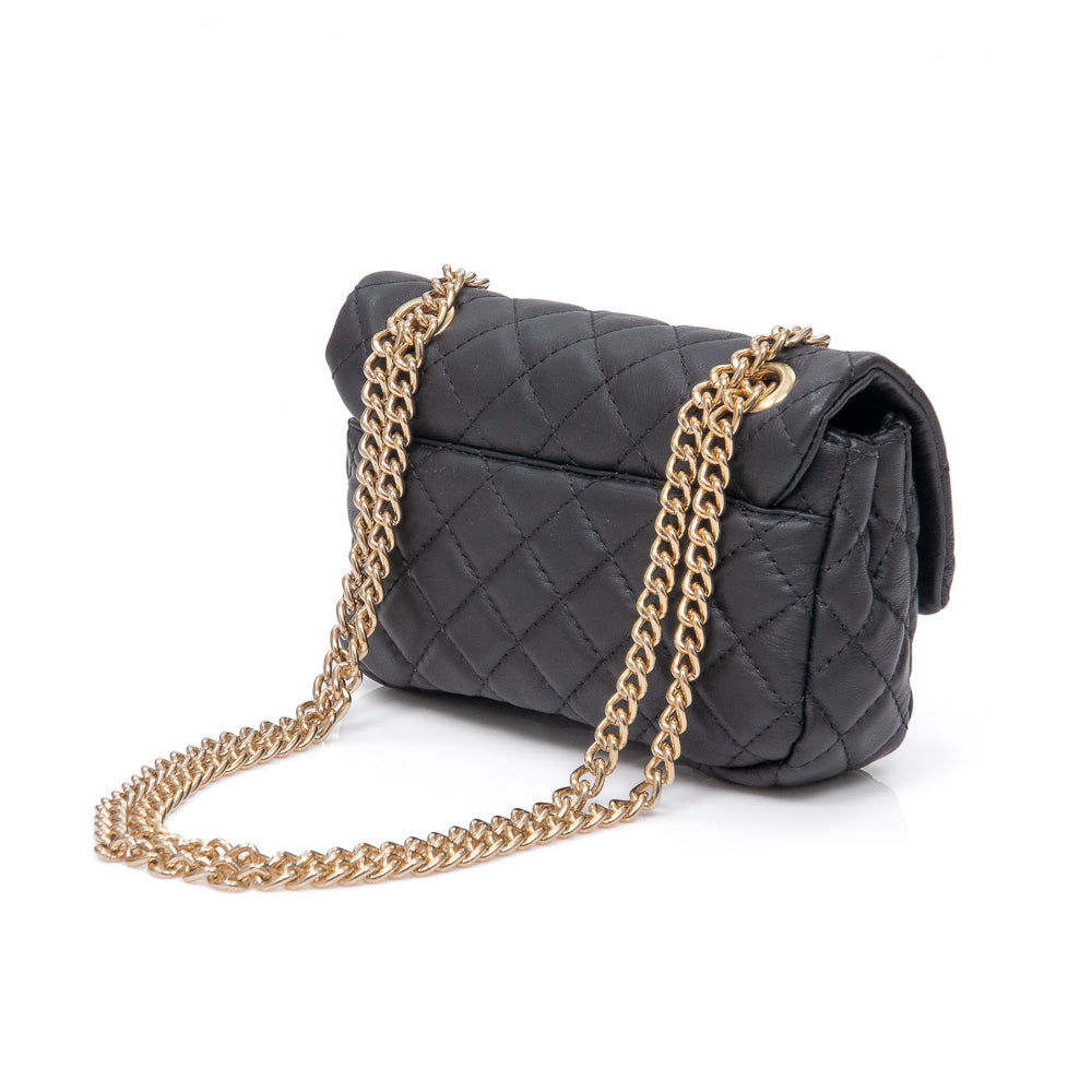 BOLSA PEQUENA PRETA COURO MATELASSÊ OLIVIA