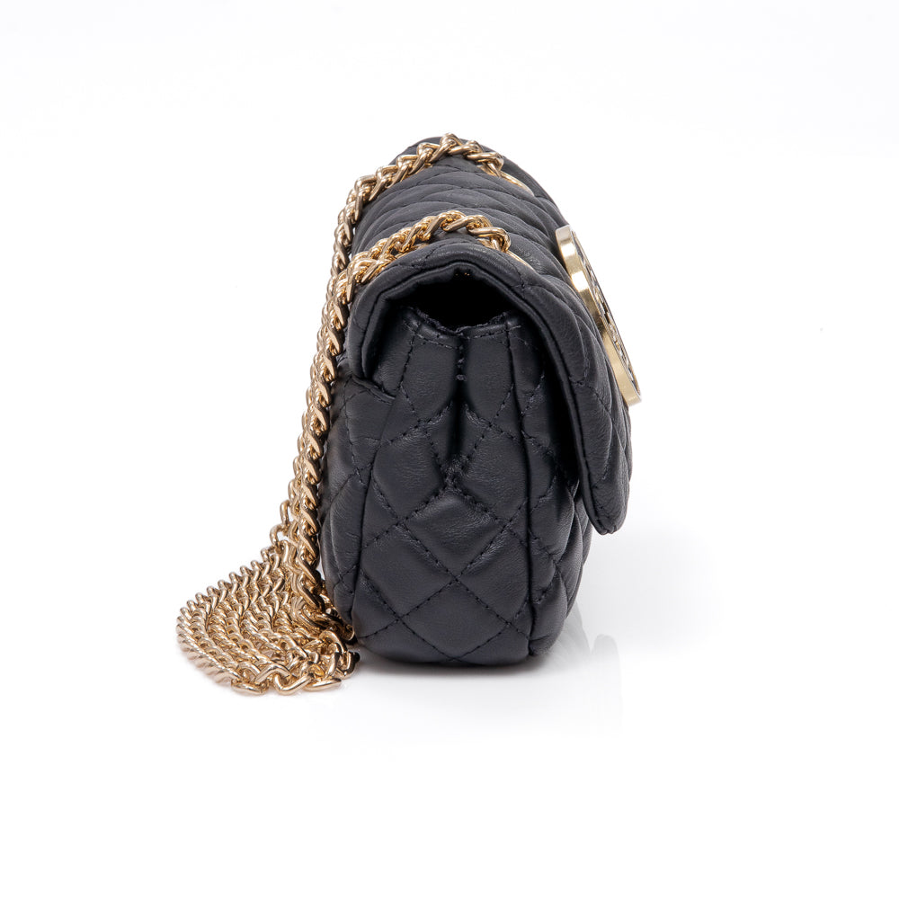 BOLSA PEQUENA PRETA COURO MATELASSÊ OLIVIA