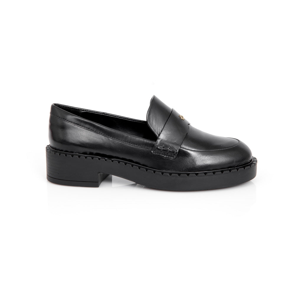LOAFER MOCASSIM PRETO DE COURO SALTO BAIXO
