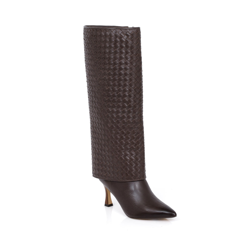 BOTA CANO LONGO DE COURO MARROM TOBACCO