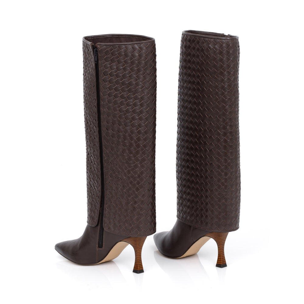 BOTA CANO LONGO DE COURO MARROM TOBACCO