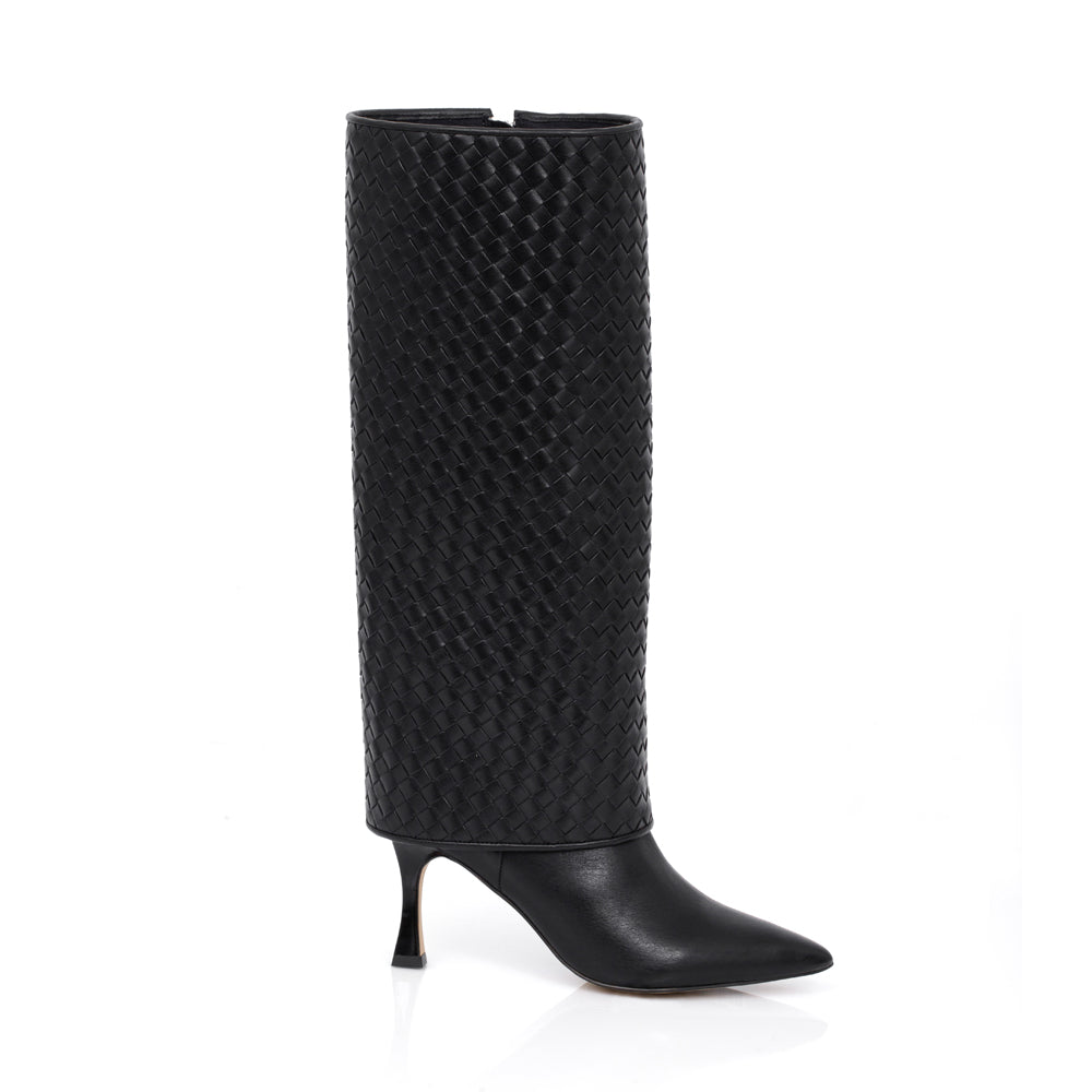 BOTA CANO LONGO PRETA DE COURO