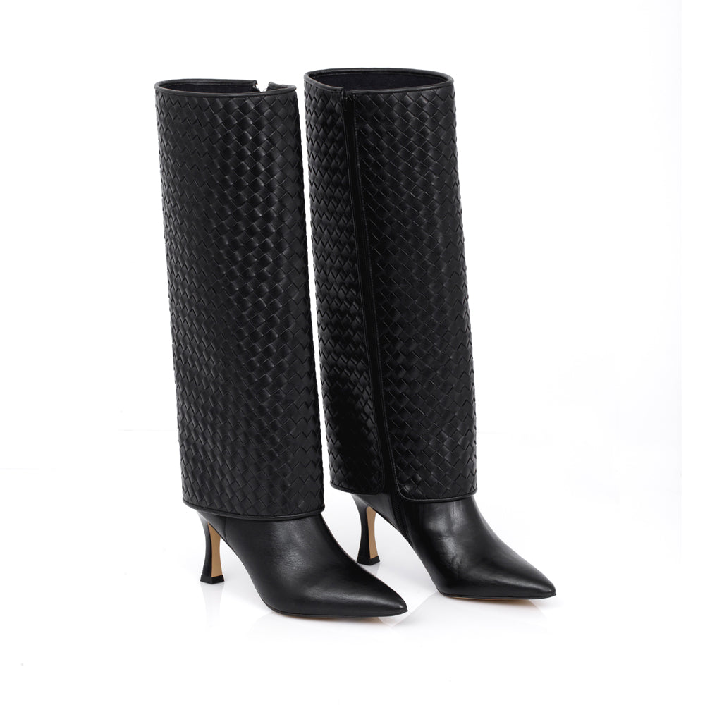 BOTA CANO LONGO PRETA DE COURO