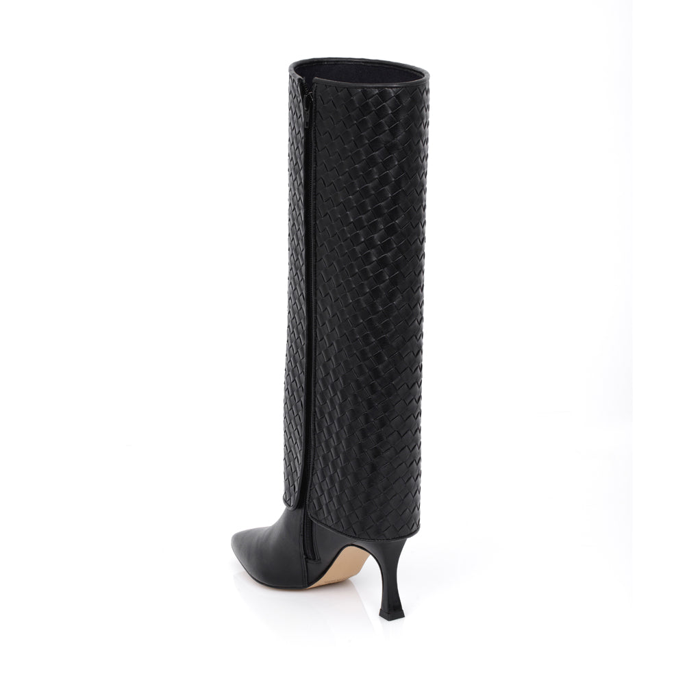BOTA CANO LONGO PRETA DE COURO