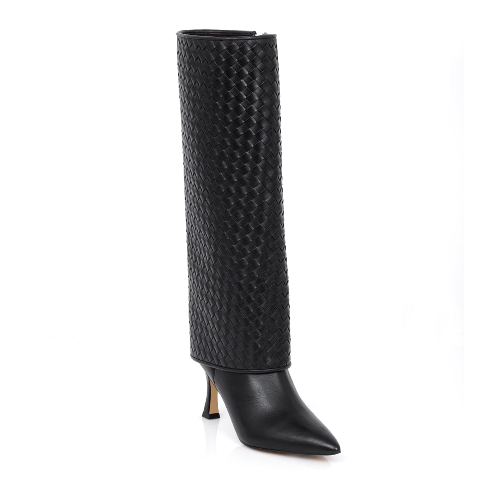 BOTA CANO LONGO PRETA DE COURO