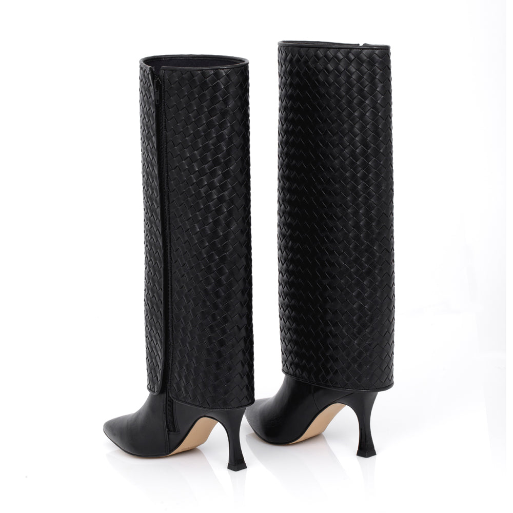 BOTA CANO LONGO PRETA DE COURO
